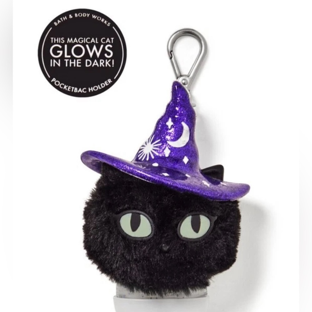 NWT B&BW Glow-in-the-Dark Black Cat Pom Pocketbac Holder Halloween